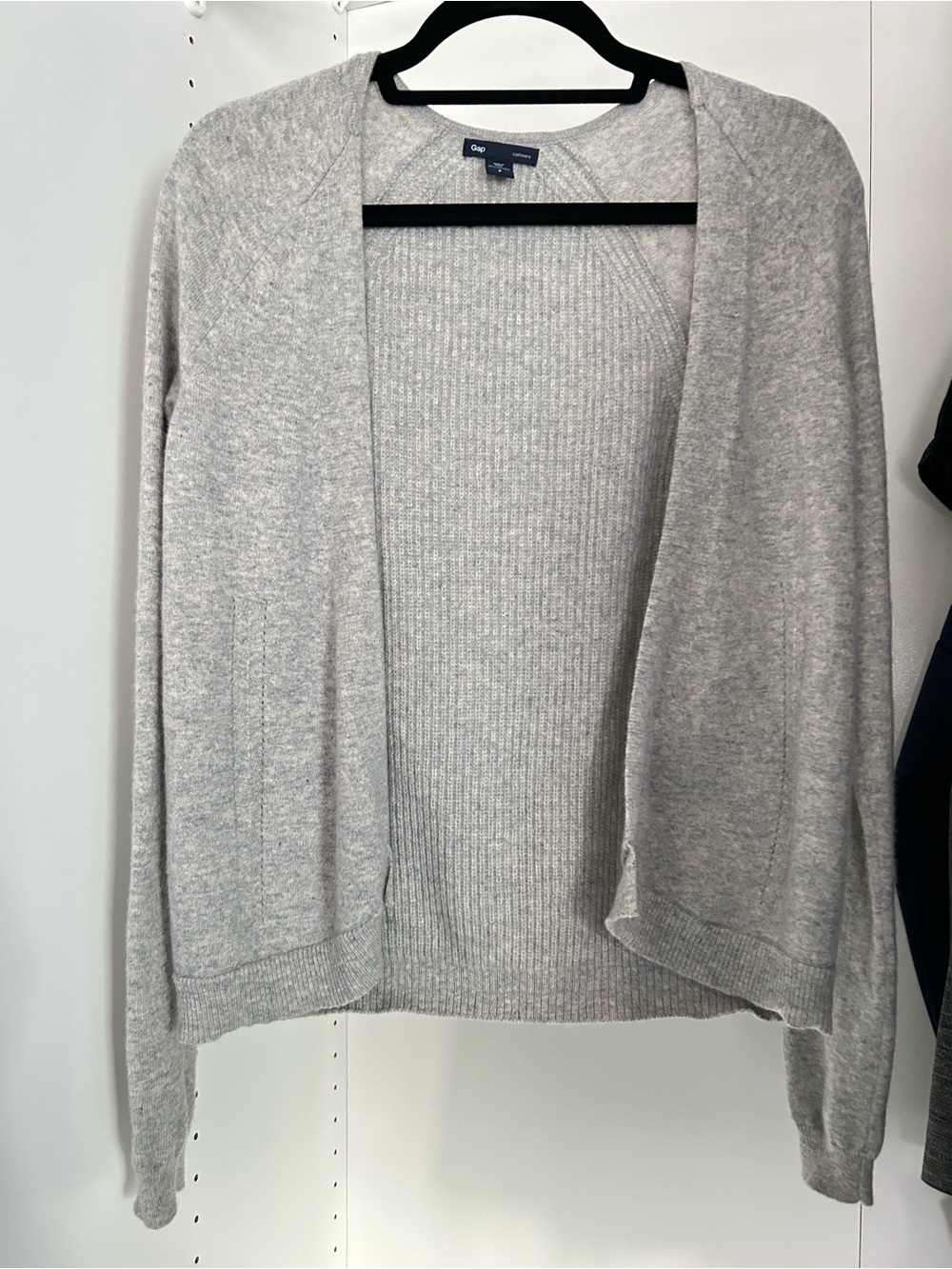 GAP 100% cashmere Heather Light Gray Open-Front Ribbed Cardigan